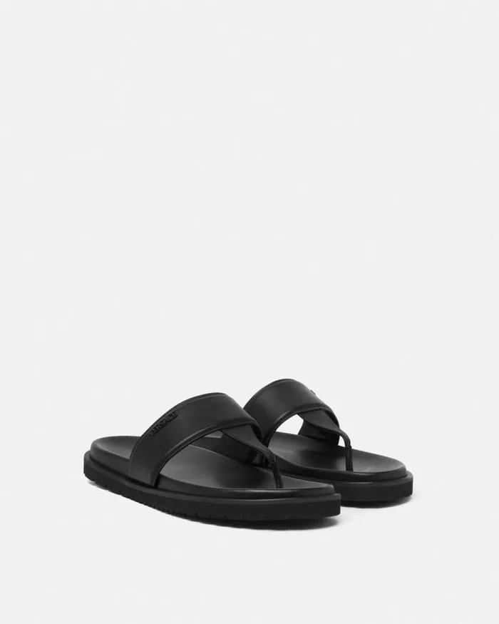 Logo Sandals Black Men Versace Sandals and Slides