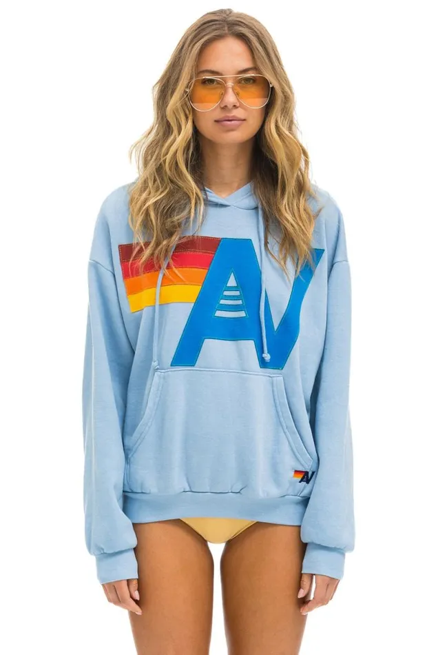 Logo Stitch Pullover Relaxed Hoodie 8211 Ice WomenMen Aviator Nation Hoodies