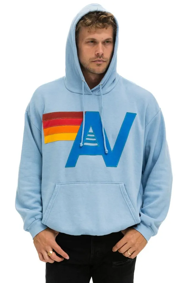 Logo Stitch Pullover Relaxed Hoodie 8211 Ice WomenMen Aviator Nation Hoodies