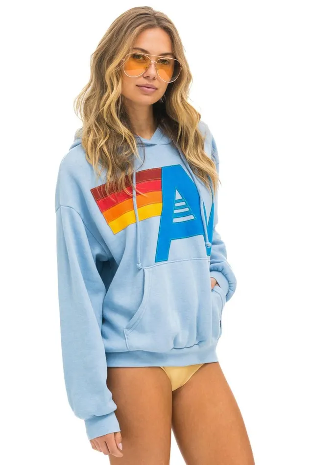 Logo Stitch Pullover Relaxed Hoodie 8211 Ice WomenMen Aviator Nation Hoodies