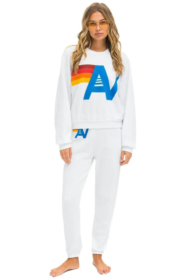 Logo Stitch Relaxed Crew Sweatshirt 8211 White WomenMen Aviator Nation Sweatshirts