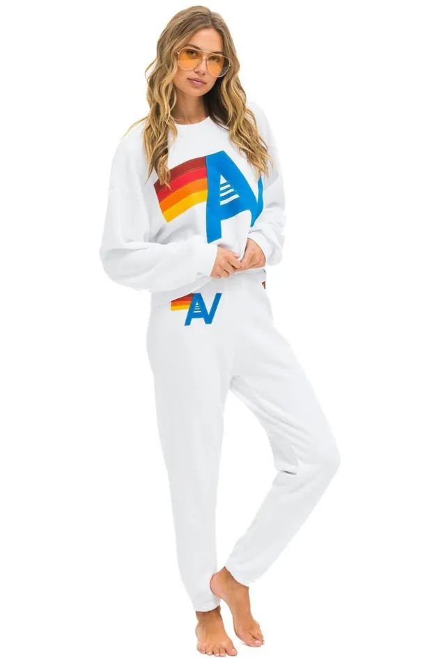 Logo Stitch Relaxed Crew Sweatshirt 8211 White WomenMen Aviator Nation Sweatshirts