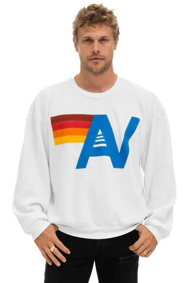Logo Stitch Relaxed Crew Sweatshirt 8211 White WomenMen Aviator Nation Sweatshirts