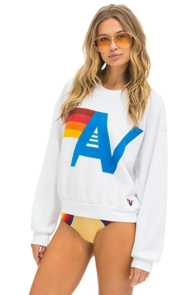 Logo Stitch Relaxed Crew Sweatshirt 8211 White WomenMen Aviator Nation Sweatshirts