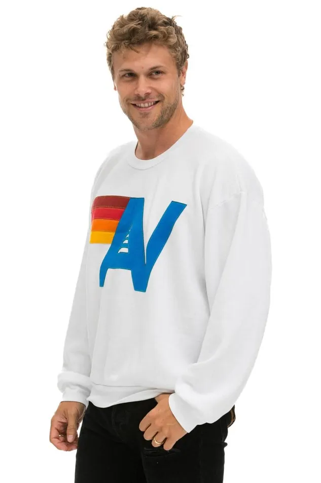 Logo Stitch Relaxed Crew Sweatshirt 8211 White WomenMen Aviator Nation Sweatshirts