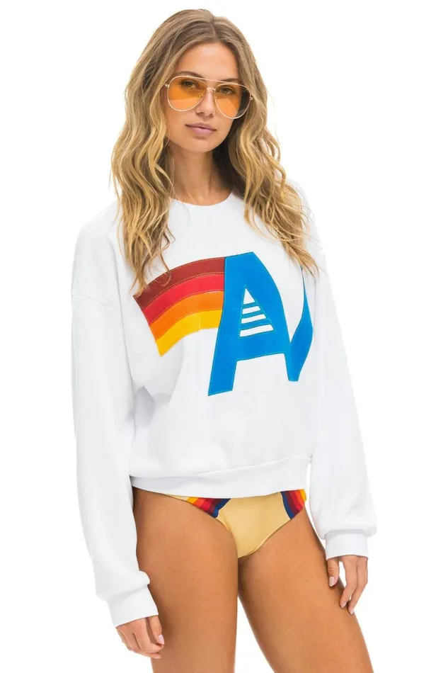 Logo Stitch Relaxed Crew Sweatshirt 8211 White WomenMen Aviator Nation Sweatshirts