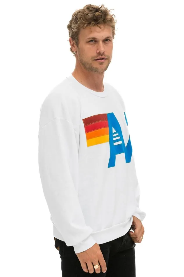 Logo Stitch Relaxed Crew Sweatshirt 8211 White WomenMen Aviator Nation Sweatshirts