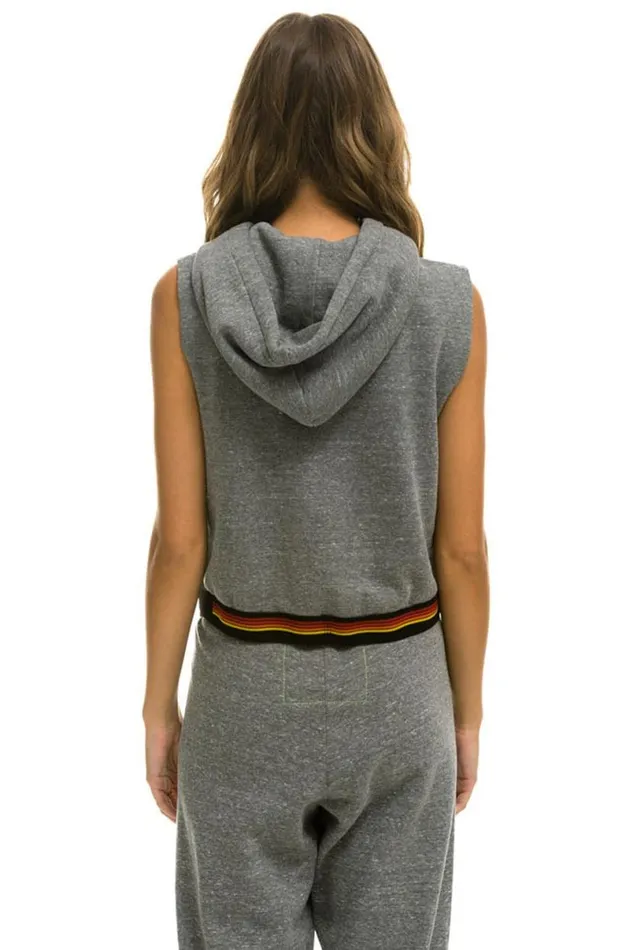 Logo Stripe Sleeveless Crop Pullover Hoodie 8211 Heather Grey Women Aviator Nation Hoodies
