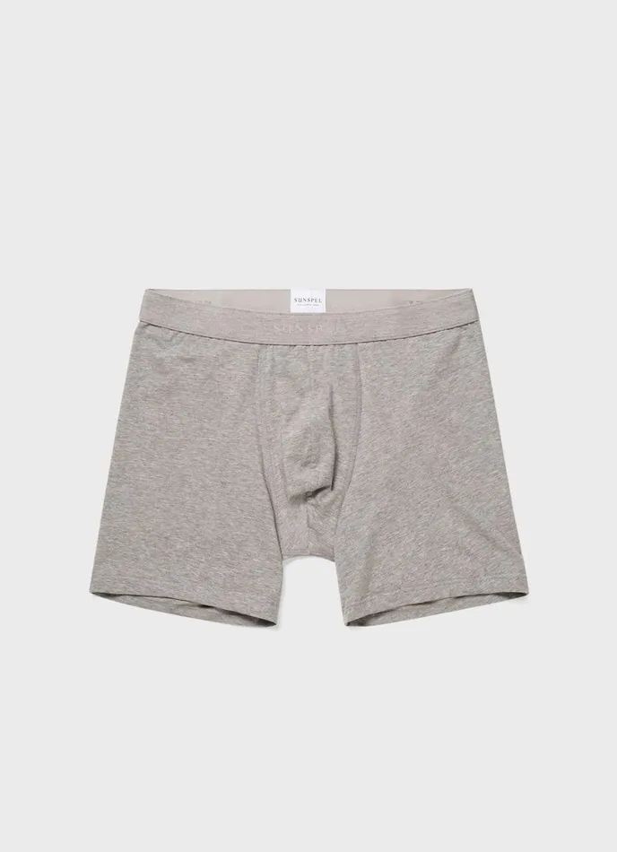 Long Cut Stretch Cotton Trunks Grey Melange Men SUNSPEL Trunks and Shorts