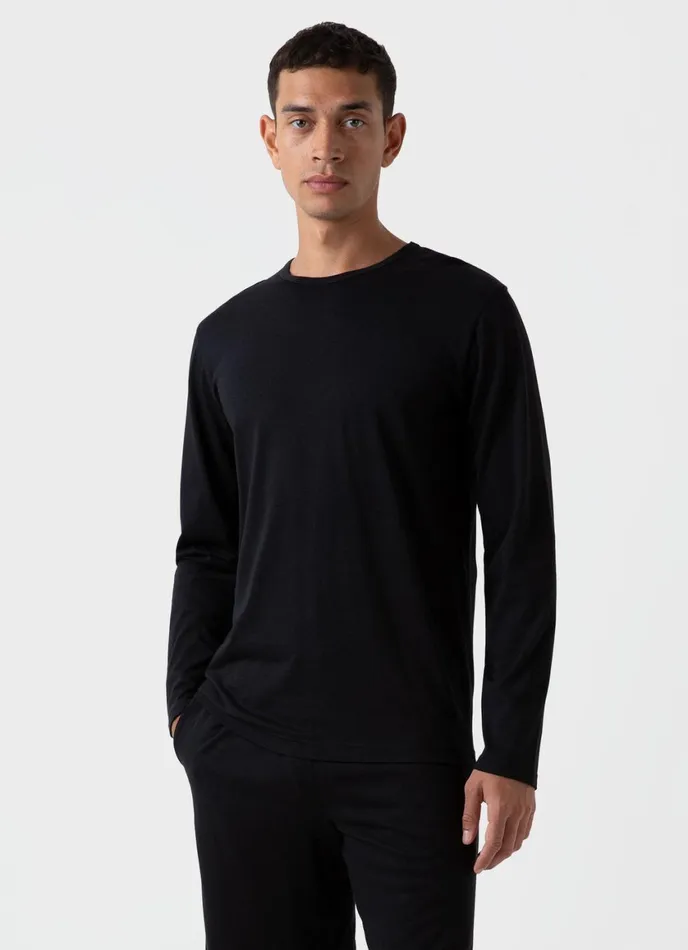 Long Sleeve Cotton Modal Lounge Tshirt Black Men SUNSPEL Loungewear and Sleepwear