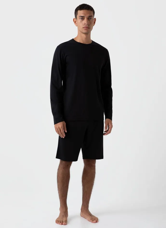Long Sleeve Cotton Modal Lounge Tshirt Black Men SUNSPEL Loungewear and Sleepwear