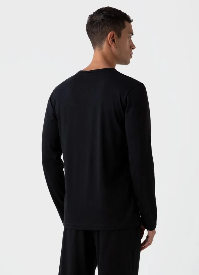 Long Sleeve Cotton Modal Lounge Tshirt Black Men SUNSPEL Loungewear and Sleepwear