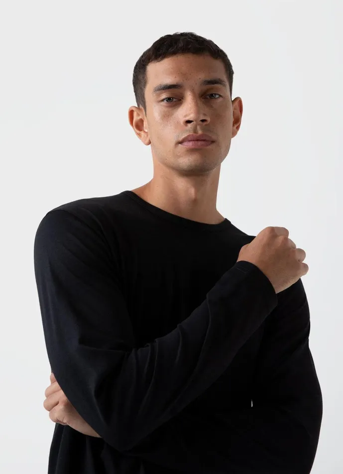 Long Sleeve Cotton Modal Lounge Tshirt Black Men SUNSPEL Loungewear and Sleepwear
