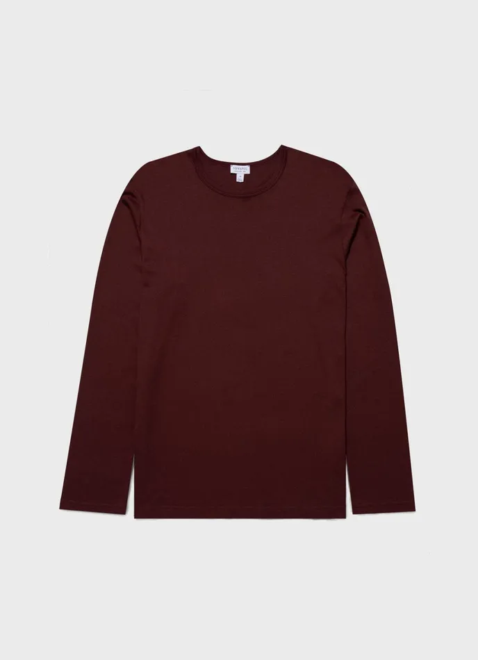 Long Sleeve Cotton Modal Lounge Tshirt Maroon Men SUNSPEL Loungewear and Sleepwear