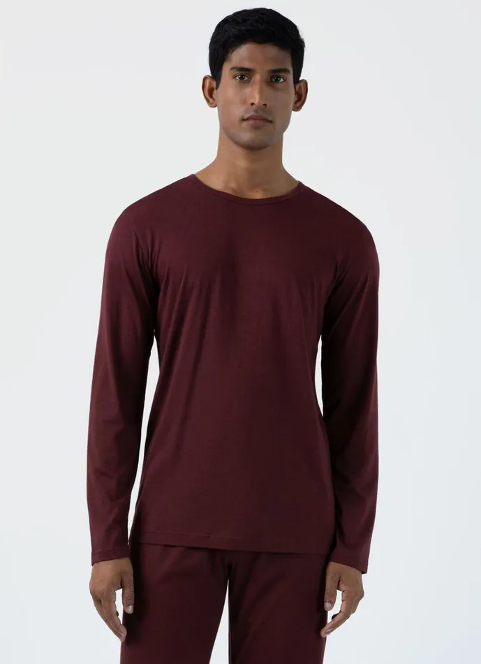 Long Sleeve Cotton Modal Lounge Tshirt Maroon Men SUNSPEL Loungewear and Sleepwear