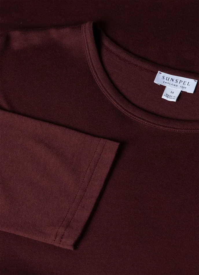 Long Sleeve Cotton Modal Lounge Tshirt Maroon Men SUNSPEL Loungewear and Sleepwear