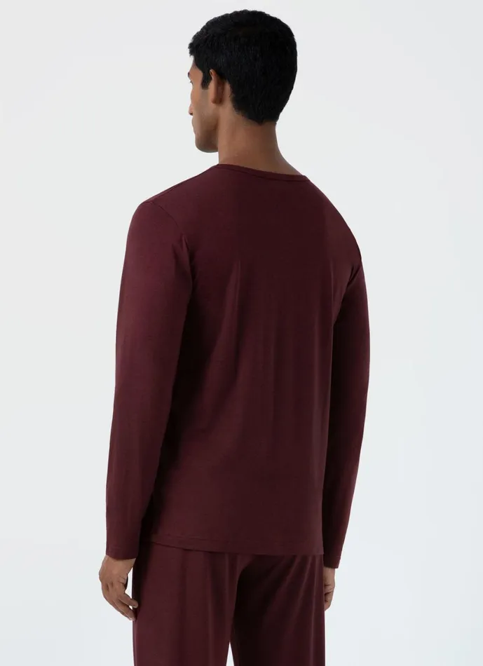 Long Sleeve Cotton Modal Lounge Tshirt Maroon Men SUNSPEL Loungewear and Sleepwear