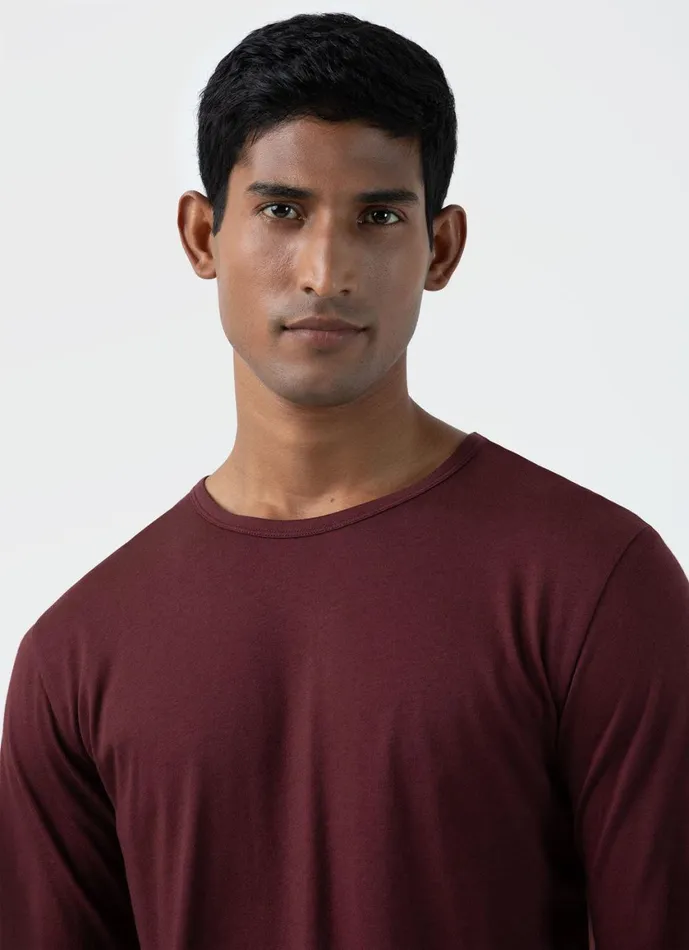 Long Sleeve Cotton Modal Lounge Tshirt Maroon Men SUNSPEL Loungewear and Sleepwear