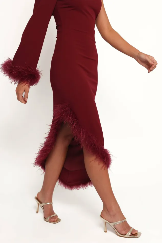Long Sleeve Dresses Women Petal and Pup Dame One Shoulder Midi Dress Deep Wine