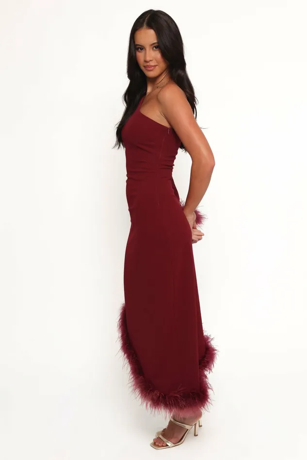 Long Sleeve Dresses Women Petal and Pup Dame One Shoulder Midi Dress Deep Wine