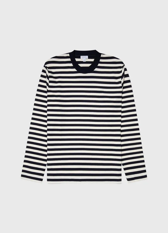 Long Sleeve Heavyweight Tshirt Navyecru Block Stripe Men SUNSPEL Tshirts