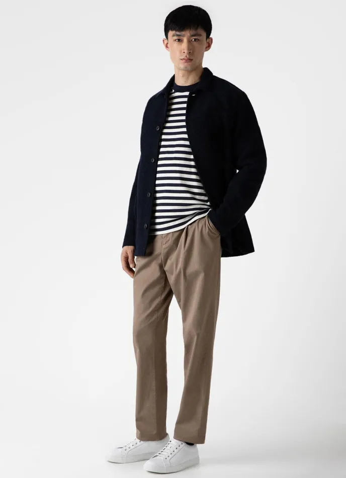 Long Sleeve Heavyweight Tshirt Navyecru Block Stripe Men SUNSPEL Tshirts