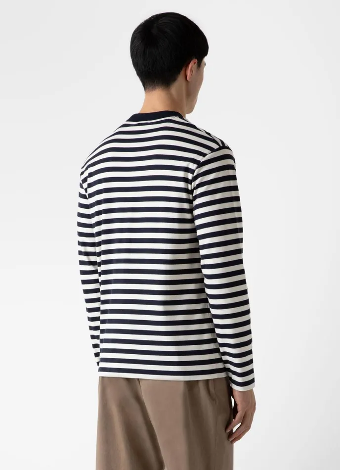 Long Sleeve Heavyweight Tshirt Navyecru Block Stripe Men SUNSPEL Tshirts
