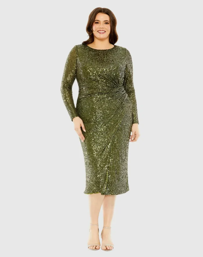 Long Sleeve Sequin Gathered Waist Dress Black Plus Size Dresses Mac Duggal Women Long Sleeve Sequin Gathered Waist Dress Black Plus Size Dresses Mac Duggal Women