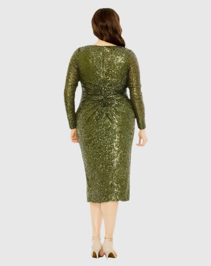 Long Sleeve Sequin Gathered Waist Dress Black Plus Size Dresses Mac Duggal Women Long Sleeve Sequin Gathered Waist Dress Black Plus Size Dresses Mac Duggal Women
