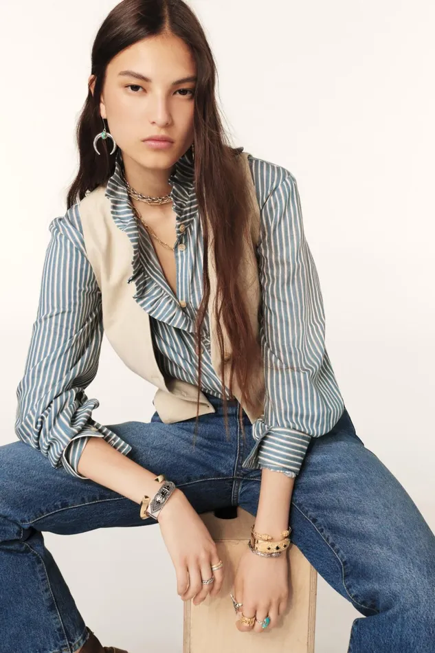 LongSleeve Shirt Heka Blue Women Baandsh Tops and Shirts