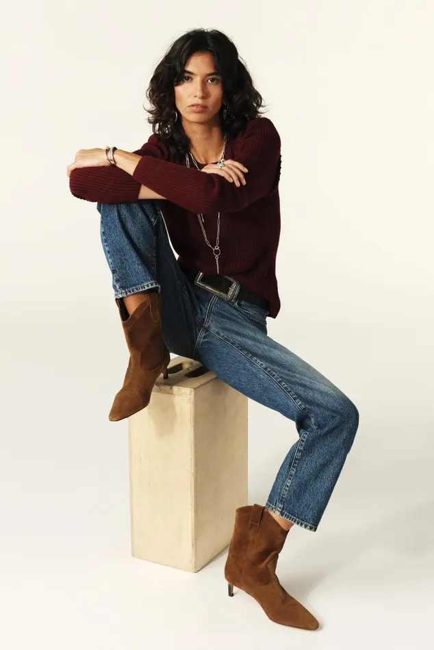 LongSleeve Sweater Pepping Red Women Baandsh Sweaters and Cardigans