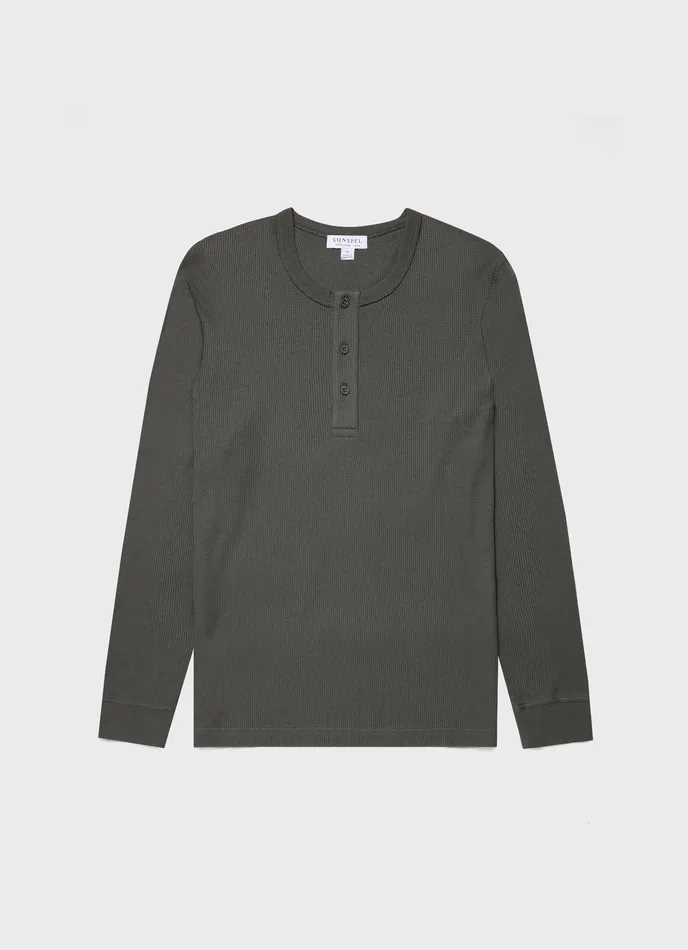 Long Sleeve Waffle Henley Drill Green Tshirts ussunspel Men