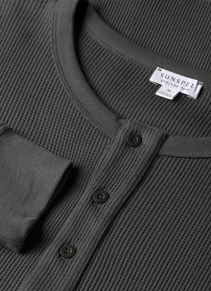 Long Sleeve Waffle Henley Drill Green Tshirts ussunspel Men Long Sleeve Waffle Henley Drill Green Tshirts ussunspel Men