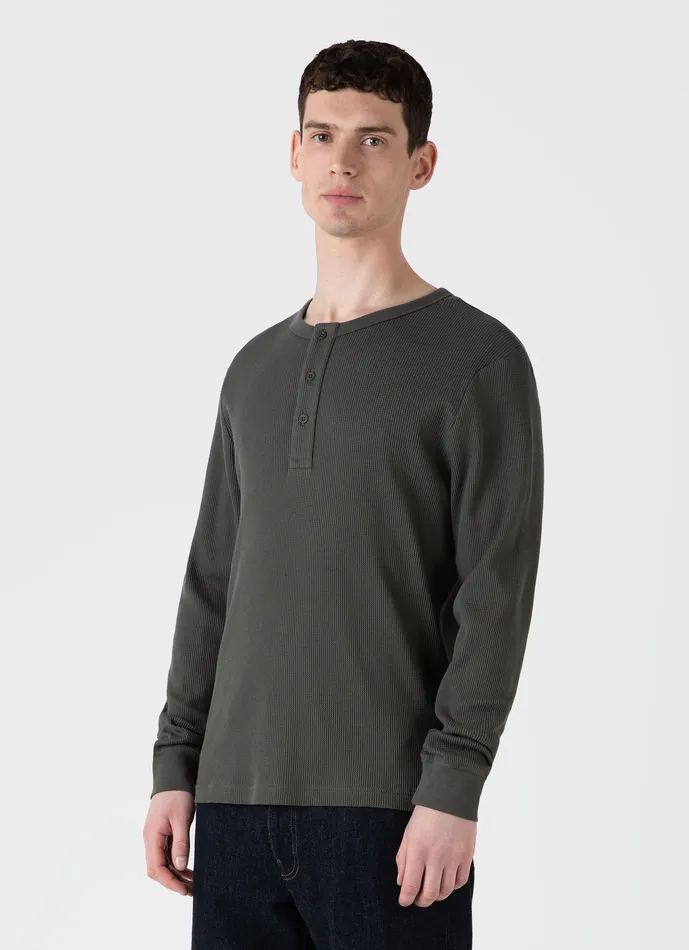 Long Sleeve Waffle Henley Drill Green Tshirts ussunspel Men Long Sleeve Waffle Henley Drill Green Tshirts ussunspel Men