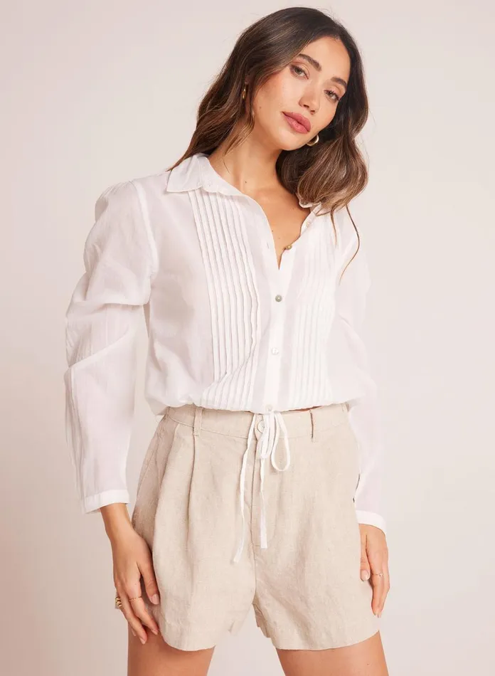 Long Sleeve Women Bella Dahl Pintuck Crop Button Down 8211 White