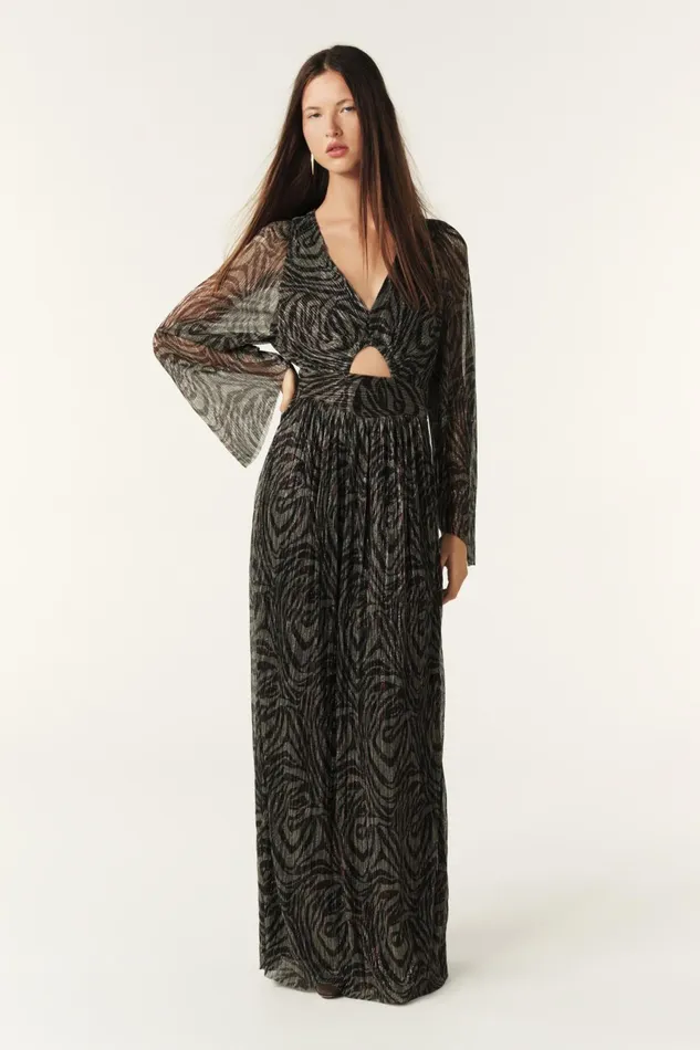 Long Zebra Print Dress Gaelle Gold Women Baandsh Dresses
