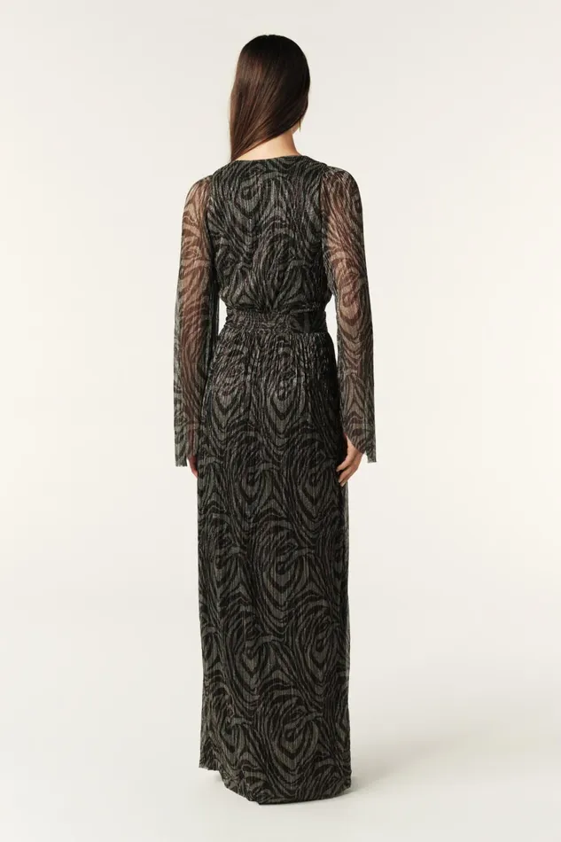 Long Zebra Print Dress Gaelle Gold Women Baandsh Dresses