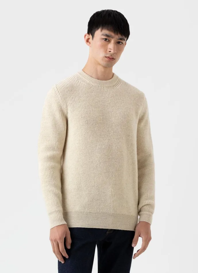 Luxury British Wool Jumper Natural Ecru Men SUNSPEL Knitwear