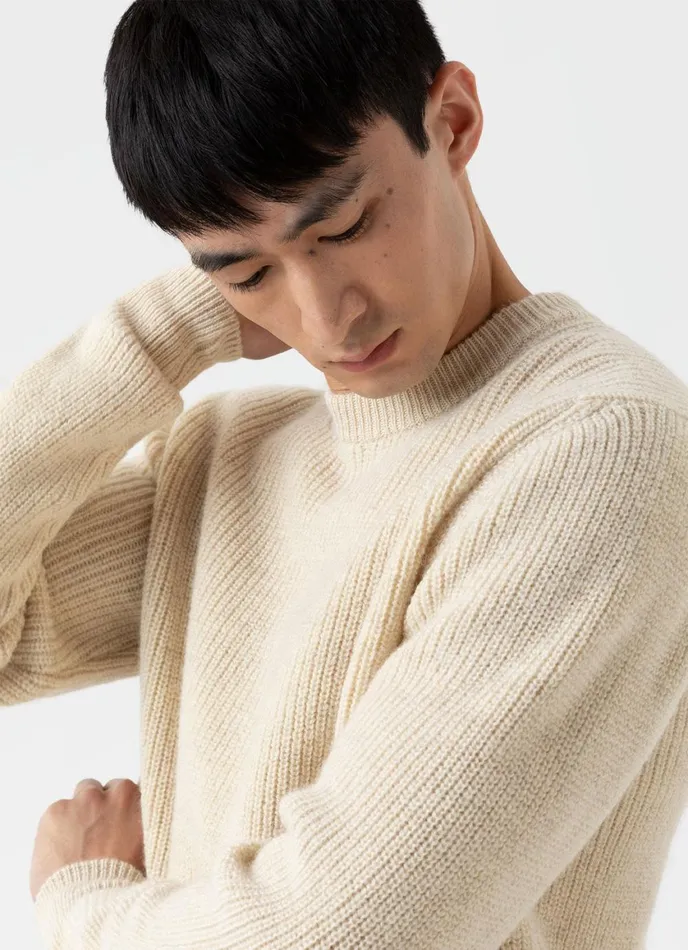 Luxury British Wool Jumper Natural Ecru Men SUNSPEL Knitwear