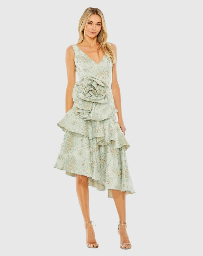 Mac Duggal Cocktail Dresses Women Rose Detail Asymmetrical Brocade Dress French Blue Mac Duggal Cocktail Dresses Women Rose Detail Asymmetrical Brocade Dress French Blue