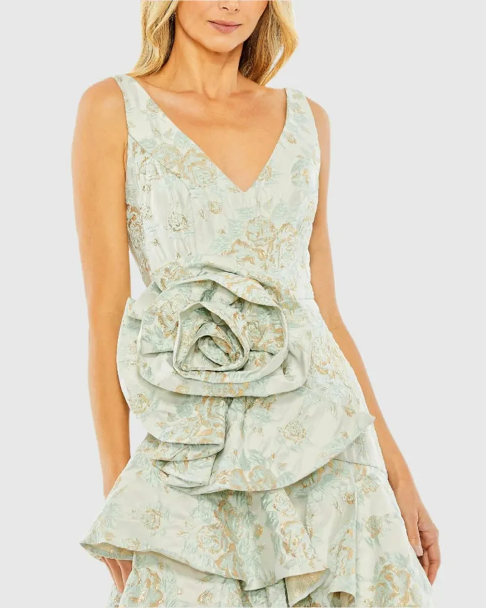 Mac Duggal Cocktail Dresses Women Rose Detail Asymmetrical Brocade Dress French Blue Mac Duggal Cocktail Dresses Women Rose Detail Asymmetrical Brocade Dress French Blue