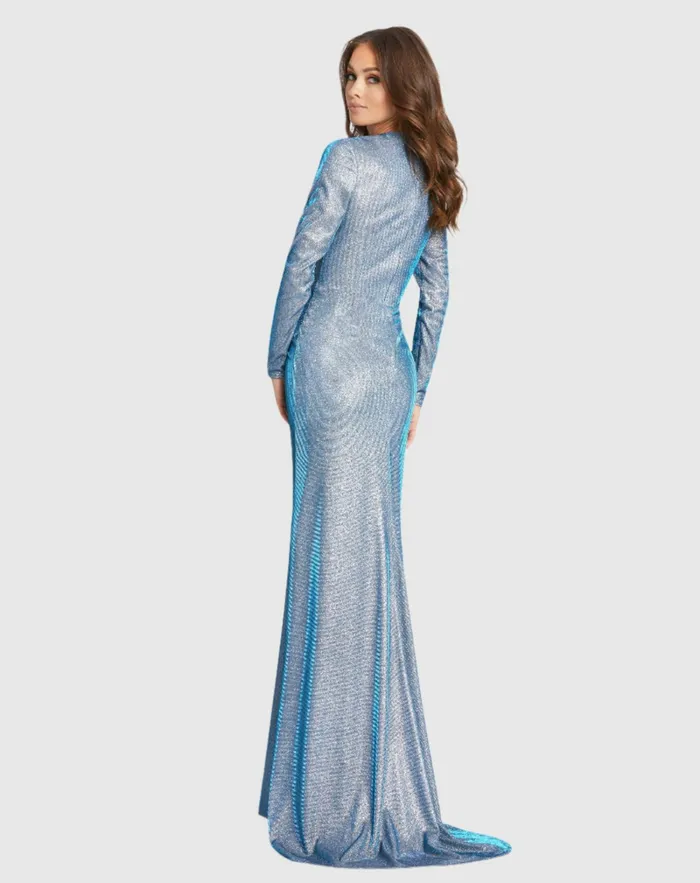 Mac Duggal Evening Gowns Women Front Twist V Neck Long Sleeve Gown Bronze