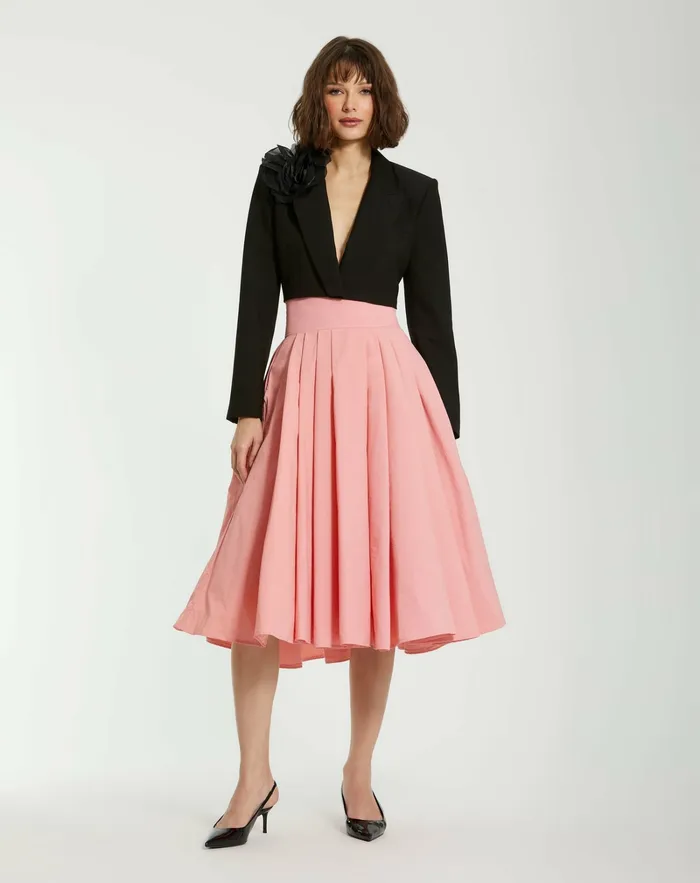 Mac Duggal The Bubbly Faille High Waisted Midi Full Circle Skirt 8211 FINAL SALE Hibiscus Women Skirts