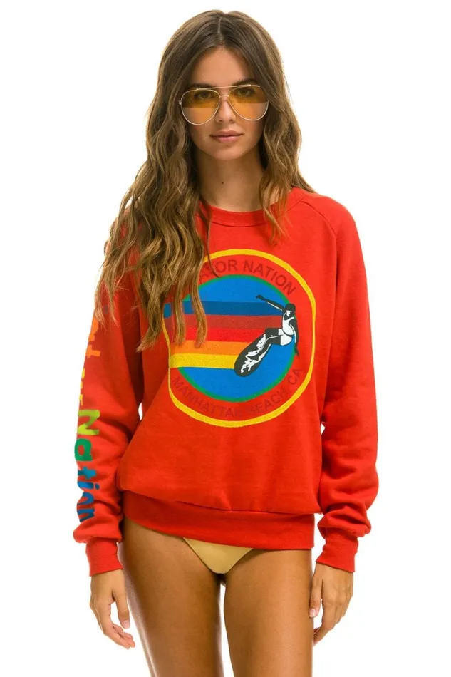 Manhattan Beach Sweatshirt 8211 Red WomenMen Aviator Nation Sweatshirts