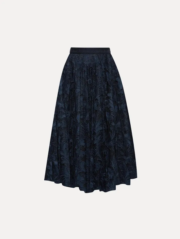 Marbled Carnation Guipure Pleated Skirt Navy Women Oscar De La Renta Pants and Skirts Marbled Carnation Guipure Pleated Skirt Navy Women Oscar De La Renta Pants and Skirts