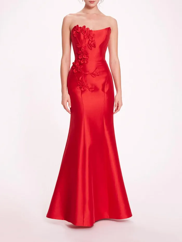 Marchesa Gowns Floral Mikado Gown Red 8211 Women