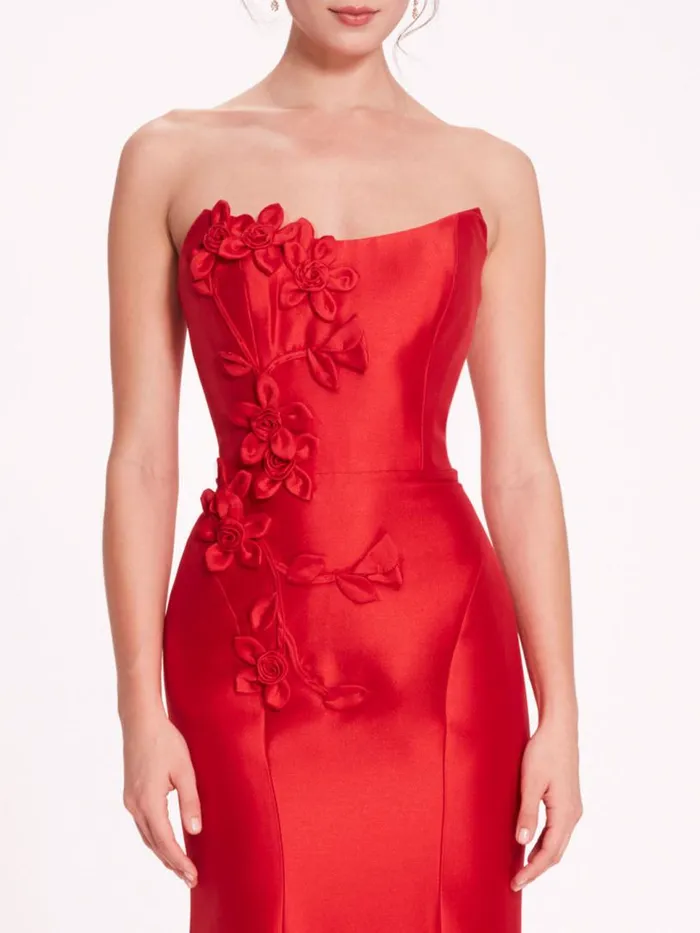 Marchesa Gowns Floral Mikado Gown Red 8211 Women
