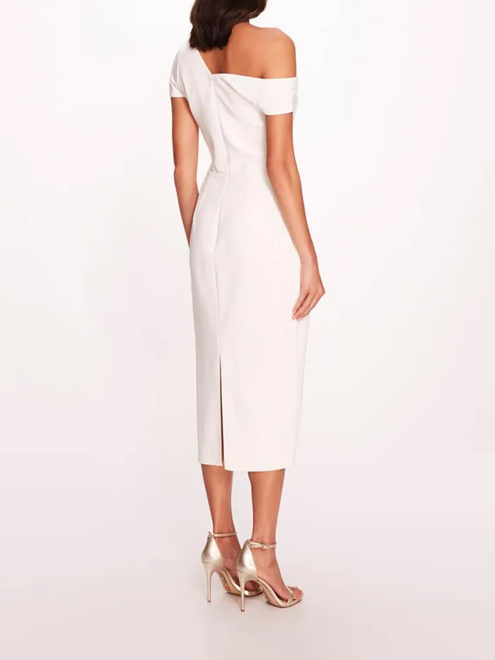 Marchesa Marchesa Notte Asymmetrical Crepe Midi Dress Ivory 8211 Women