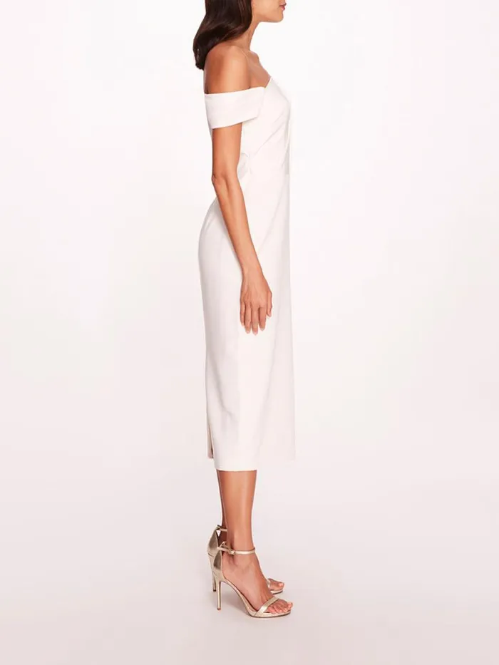 Marchesa Marchesa Notte Asymmetrical Crepe Midi Dress Ivory 8211 Women