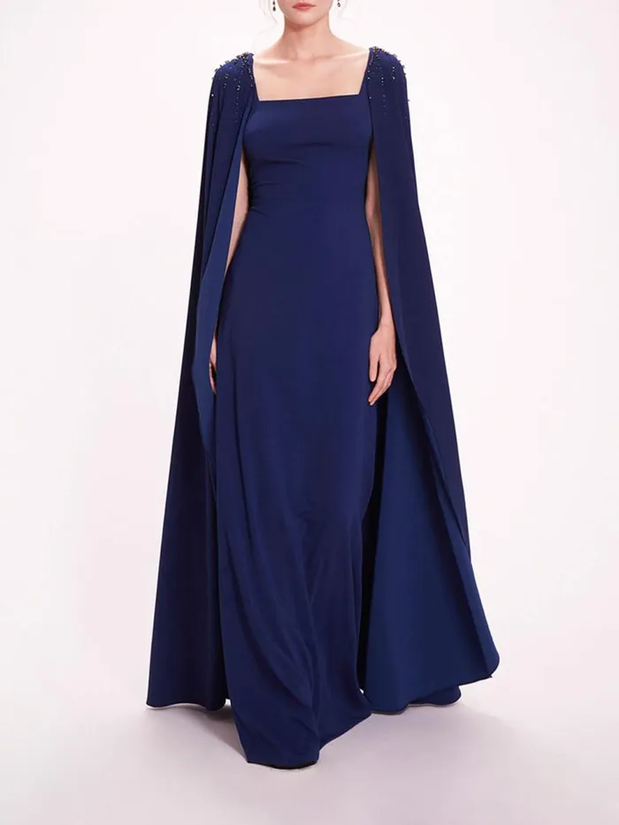 Marchesa Marchesa Notte Embellished Cape Gown Navy 8211 Women
